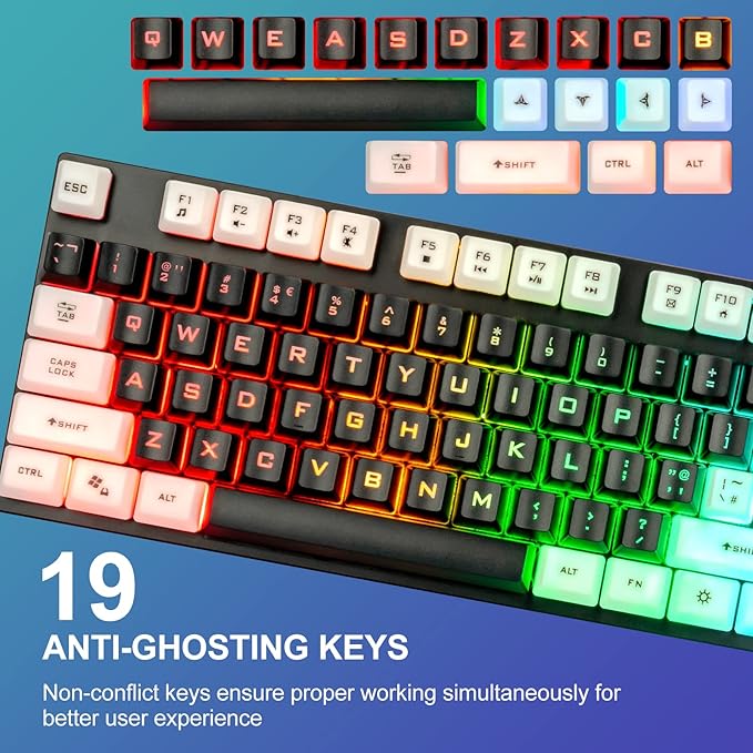 CHONCHOW Light Up Keyboard and Mouse Combo Full Size RGB Gaming LED Keyboard and Rainbow Wired Gaming Mouse for PS4 PS5 Xbox One Computer Desktop PC Gamer Office