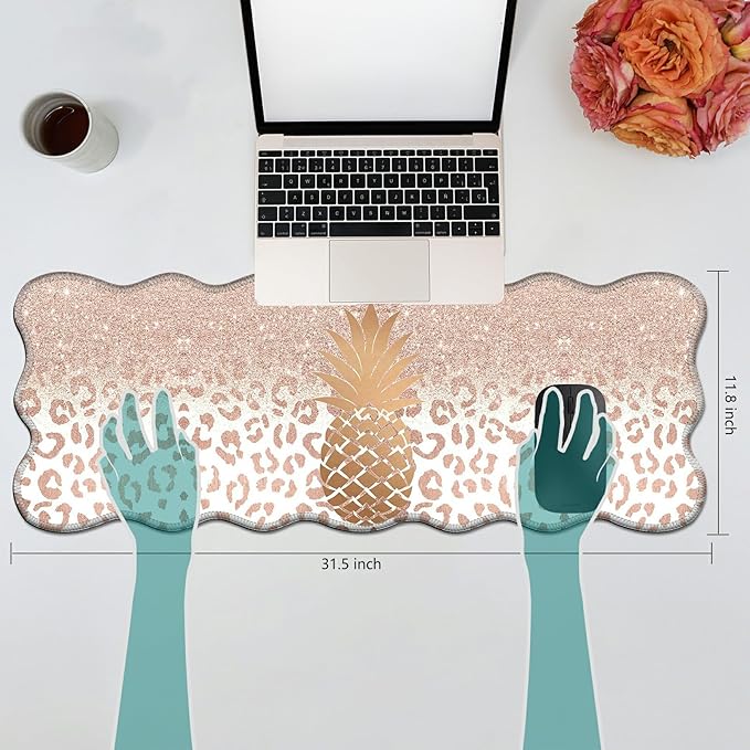 Rose Gold Marble Pineapple Desk Mat Mouse Pad 31.5 x11.8 XL Extended Mousepad Huge Mouse Pads with Stitched Edges Desk Pad for Work Game Office Home