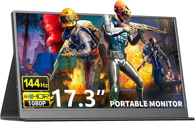 144HZ Portable Gaming Monitor 17.3 1080P Laptop Monitor Dual USB C HDMI Second Computer Screen VESA Gaming Display with Speakers Travel Monitor for PS4/5 Xbox Switch MAC PC Phone