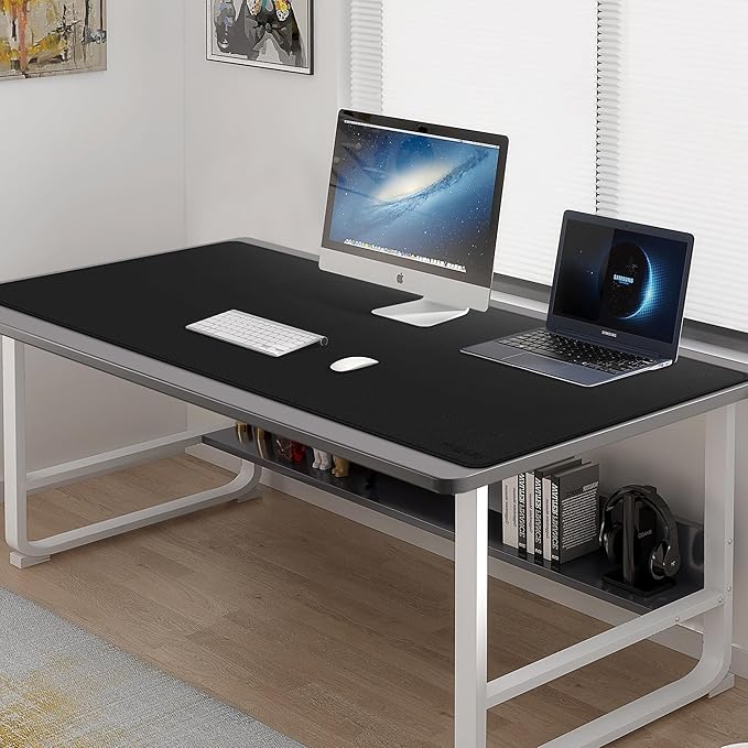 Mydours Extra Large 59 x 24 PU Leather Desk Pad Desk Mat for Keyboard &amp Mouse Premium Office Desk Protector with Stitched Border Waterproof Surface for Home Office &amp Gaming Setup (Black)