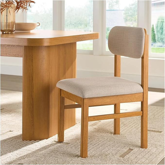 Adjustable Office Computer Chair with Armrest 1pcs Curved Backrest Solid Rubberwood Frame Dining Chairs Cream and OliveGreen Color(Cream)