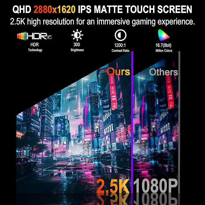 2.5K 100Hz Portable Monitor Touchscreen 15.6'' QHD 2880x1620 300 Nits 100% sRGB IPS Gaming Monitor w/VESA HDR FreeSync Eye Care USB-C HDMI External Second Screen for Laptop PC Phone Switch PS3/4/5