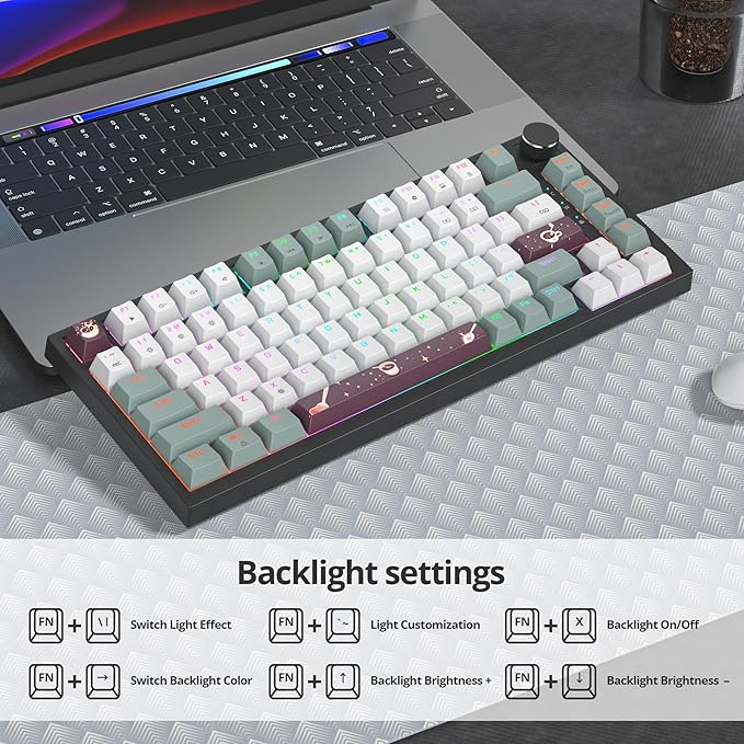 75% Green Mechanical Gaming Keyboard Hot Swappable RGB Custom Keyboard with Knob Gasket Mount Wired TKL Red Switch Keyboard 75 Percent Creamy Mechanical Keyboard (82 Green White)
