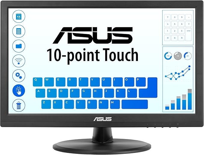 ASUS 15.6” 1080P Touch Monitor (VT169HE) - Full HD 10-Point Touchscreen IPS Wide Viewing Angle Frameless Eye Care Flicker Free Low Blue Light HDMI Windows 11 Compliance VESA Mountable