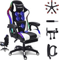 TBQATNTS Gaming Chair with LED Lights and Speakers Ergonomic Gaming Chair with Massage and FootrestComfortable Computer Reclining with Headrest and Lumbar SupportVideo Game Chair for Adults Kids.W