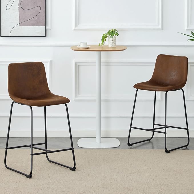 Modern Minimalist Style PU Material Bar Stool Brown Suitable for Kitchen Bar and Modern Home Design with Product Dimensions of 17.7 * 14.5 * 37 Inches.