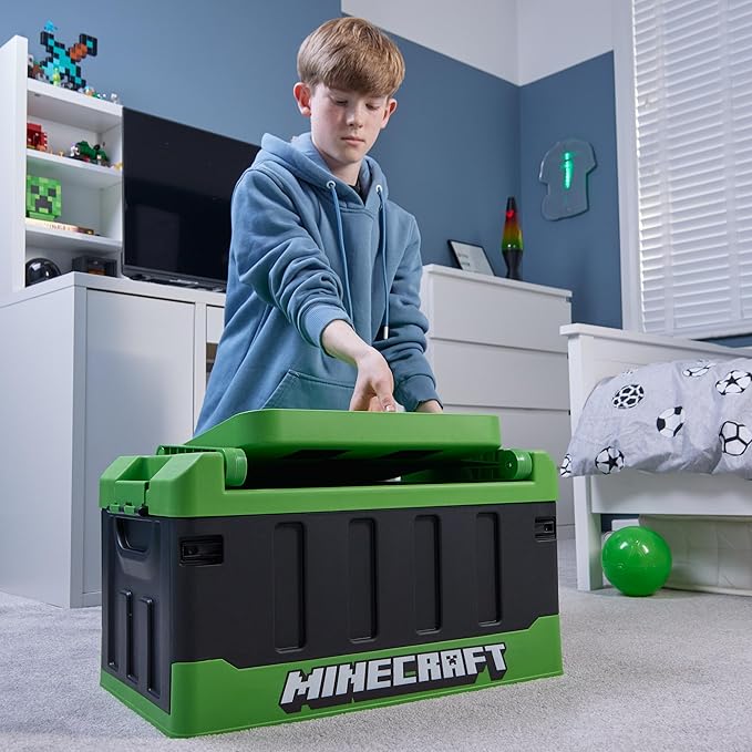 Numskull Minecraft 2-in-1 Toy Storage Box &amp Folding Chair - Gaming Accessory Organizer with lid and handles for Family Rooms Official Minecraft Merchandise
