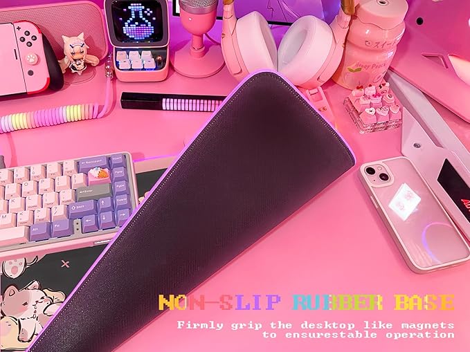 JMIYAV Pink RGB Gaming Mouse Pad 31.5x12 Inch PC XL Large Extended Glowing Led Light Up Desk Pad Non-Slip Rubber Base Computer Cute Mousepad Mat Desk Accessories Gaming Setup 2-7-1030-2