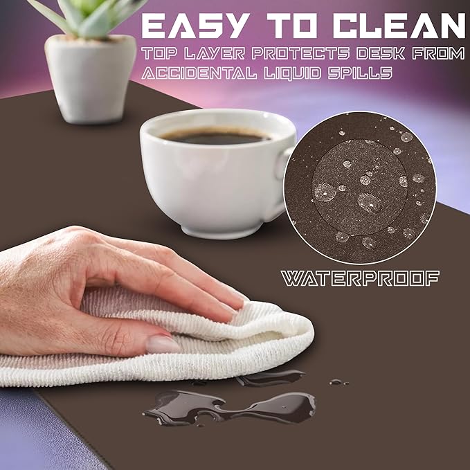 PU Leather Desk Mat| Premium Mouse Pad with Bonus Coaster | Stylish Durable Waterproof Mouse Pad for Office &amp Home (Dark Brown XXL - PU Gift Set)