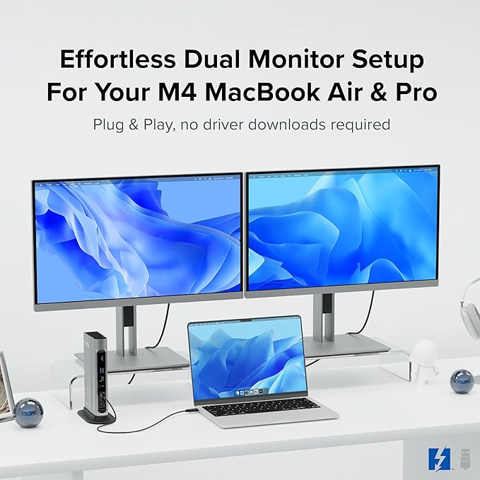 Plugable 16-in-1 Thunderbolt 4 Dock – Dual 4K Monitors for M4/M5 MacBook Air/Pro 100W Charging 2X HDMI 2X DisplayPort 2.5G Ethernet 7X USB MicroSD/SD Card Reader Windows &amp USB4 Compatible