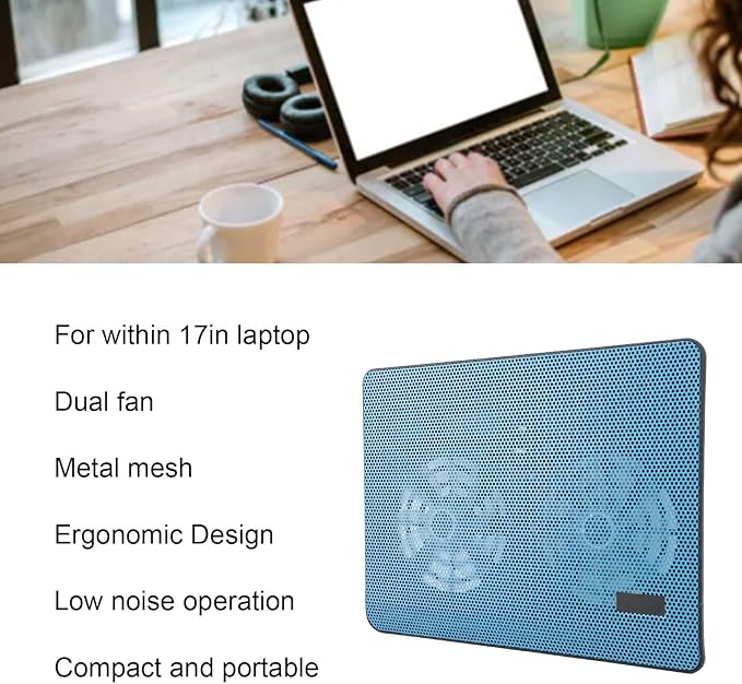 Drfeify Laptop Cooling Pad Dual High Performance Fans 15dB Ultra Quiet Ergonomic Adjustable Stand with Noise Free Cooling for Laptops Within 17 Inches