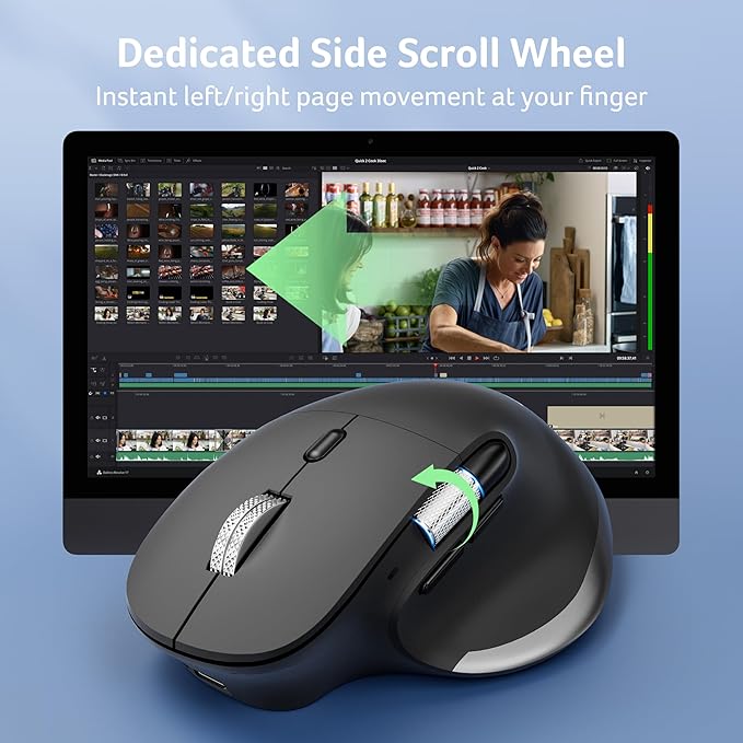 acer Ergonomic Mouse Wireless Rechargeable with Side Scroll (BT5.2+2.4GHz) Bluetooth Computer Mouse for Laptop Medium to Large Sized Hands Office USB Mice 8 Buttons 4800 DPI for PC Desktop