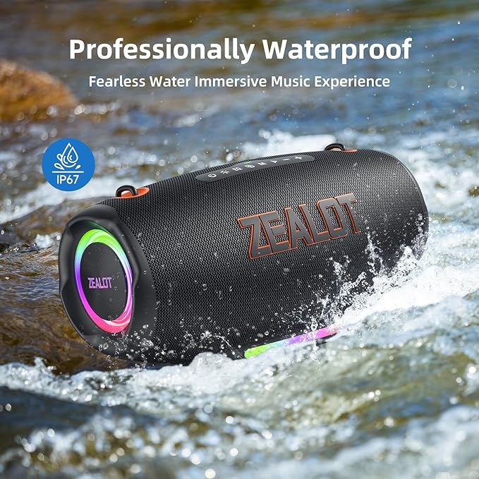 ZEALOT Bluetooth Speaker 120W MAX Loud Portable Outdoor Speaker Bluetooth with Bidirectional Fast Charging/LED Lights/IPX6 Waterproof/Power Indicator/EQ/TF/AUX