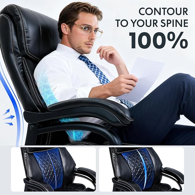 FLEXISPOT 500lbs Big and Tall Office Chair for Heavy People Heavy Duty Computer Chair with Stable Arms Adjustable Lumbar Support Metal Base Desk Chairs for Home Office Gaming Working Leather Black