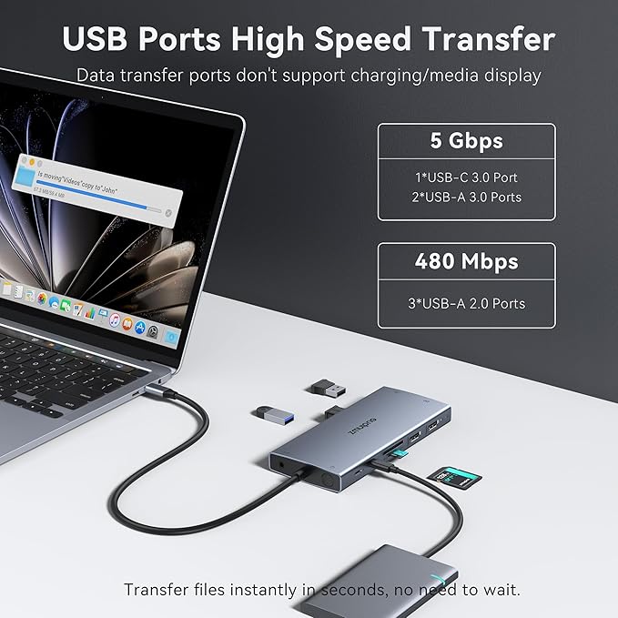 USB C Laptop Docking Station with 2 HDMI 4K@60Hz+DP 8K@30Hz for Dell HP 15 in 1 USB C Hub Triple Display Multiple Adapter Dongle with USB A Port+Button+PD+Ethernet+SD/TF+Audio for Thinkpad Surface