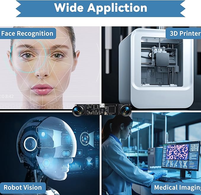Synchronized Dual Lens Stereo USB Camera 960P 60FPS Webcam with 100 Degree No Distortion Lens 3D VR Webcamera with CMOS OV9715 Sensor Mini Industrial Amera Module for PC Raspberry PI Laptop