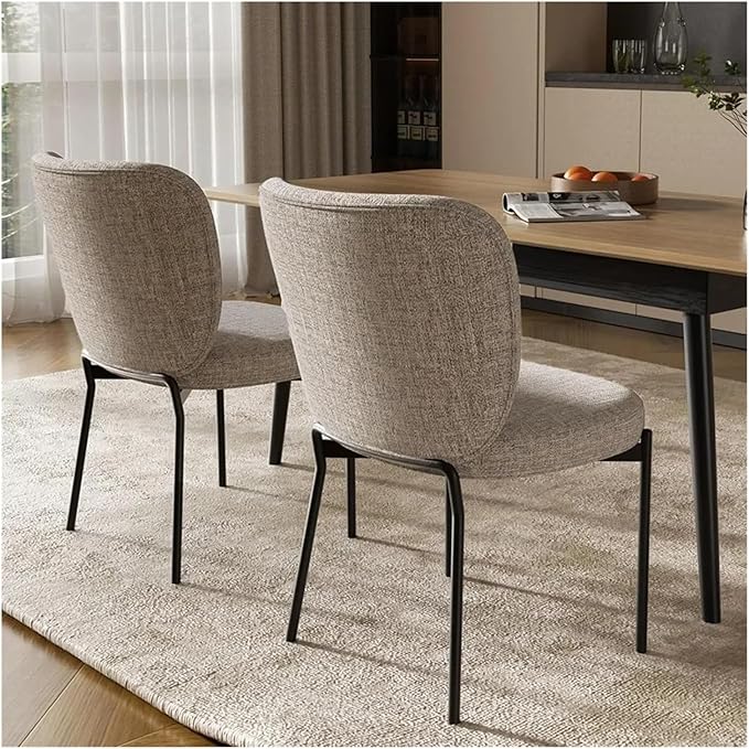 Adjustable Office Computer Chair with Armrest 2pcs Dining Chairs with Linen Cushion Metal Legs for Living Room Kitchen(Deep Gray)