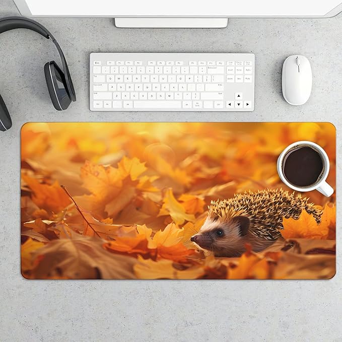 XXL Gaming Mouse Pad Animal Hedgehog Maple Leaf XXL Gaming Mouse Pad Large Desk Mat Protector for Desktop Anti-Slip Rubber Extended Computer Keyboard Mat Writing Pad 15.7 * 35.4 inB-1771