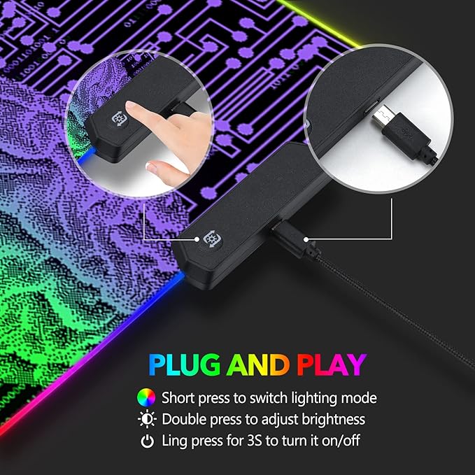 AIMSA Large Gaming Mouse Pad RGB Keyboard Led Mousepad Extended 35.4 x 15.8 inch Non-Slip Rubber Base with 14 Lighting Modes Big Desk Mat Waterproof Technology Brain
