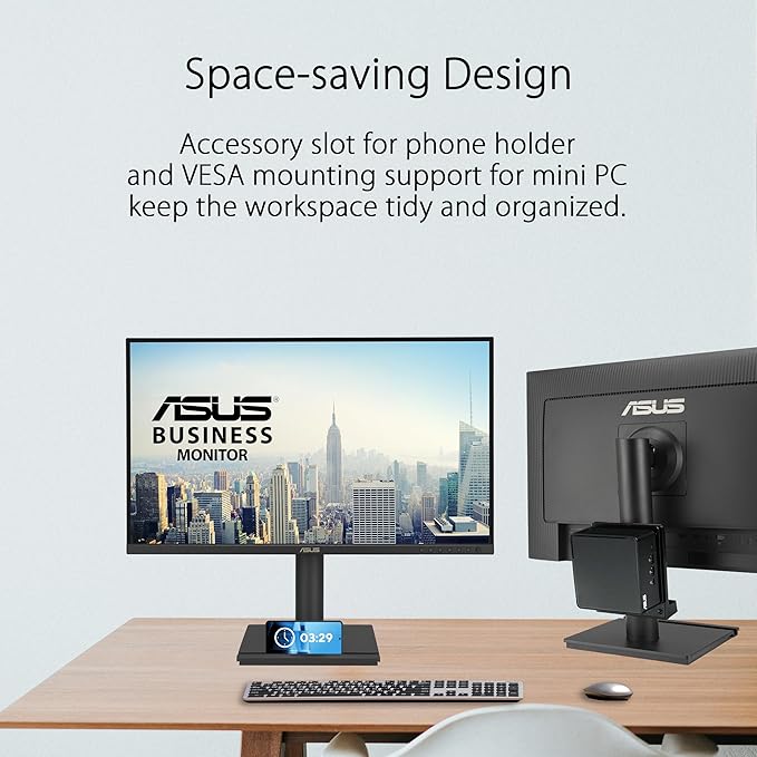 ASUS 27 1440P Business Monitor (BE27AQG) - QHD (2560x1440) IPS 120Hz Ergonomic Design Speakers Height Adjustable Power Sync Eye Care VESA Wall Mountable 3 yr Warranty TAA Compliant