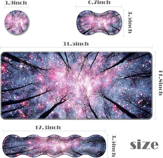 Ergonomic Keyboard Wrist Rest &amp Mouse Pad Wrist Rest SetXL Gaming Desk Mat 31.5x 11.8Non-Slip BaseMemory FoamEasy Typing Pain Relief for Office &amp HomeStarry Night Tree Branches