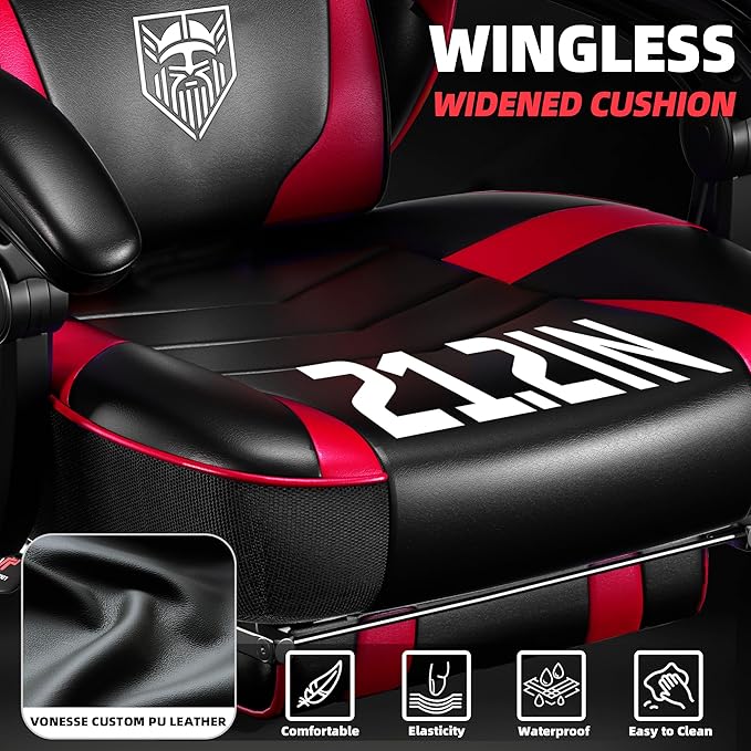 Vonesse Gaming Chair Big and Tall Gaming Chair with Footrest and Massage Gaming Chairs for Adults with Lumbar Support Ergonomic High Back Computer Chair with Pocket Spring Cushion (Red/Black)
