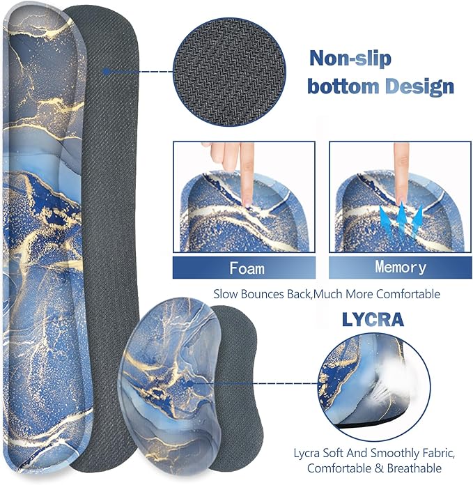 ARTSO Ergonomic Large Mouse Pad and Keyboard Wrist Rest Blue Marble Desk Pad for Keyboard and Mouse Big Gaming Mousepad with Wrist Support for Home Office Working Game