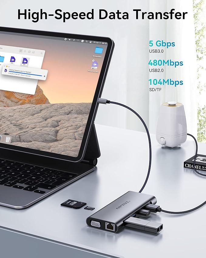 11-in-1 USB C Hub Multiport Adapter USB C Docking Station with 4K HDMI VGA 1080P 100W PD Ethernet SD/TF Audio USB 3.0 Port Laptop Dock for MacBook Pro/Air iPad Windows