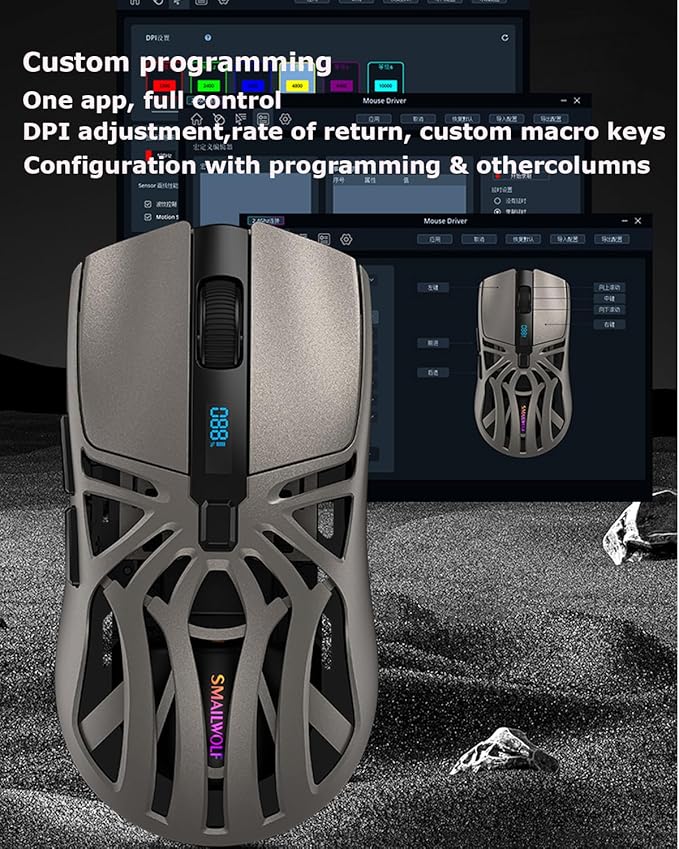 Wireless Gaming Mouse10000 DPI Digital Screen Lightweight Programmable Silent Tri-Mode Bluetooth/2.4G/USB-C Wired Ergonomic Gamer Mouse with Side Buttons for PC Laptop Computer Mac GiftRGB Light