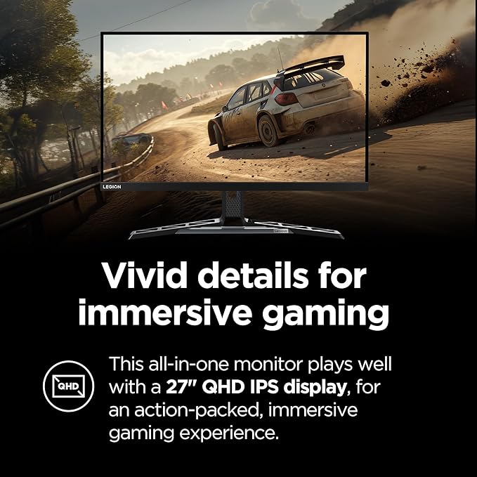 Lenovo Legion Y27q-30 Monitor - 2025 - Gaming Monitor - 27 QHD IPS Display - Overclocked 180z - Lenovo Artery Software - AMD FreeSync™ Premium - 0.5ms MPRT - Raven Black NearEdgeless Design