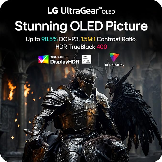 LG 27GX704A-B 27-inch Ultragear QHD (2650x1440) OLED Gaming Monitor 240Hz 0.03ms NVIDIA G-Sync Compatible AMD FreeSync Premium Pro HDR TrueBlack400 HDMI 2.1 DisplayPort Black (Renewed)