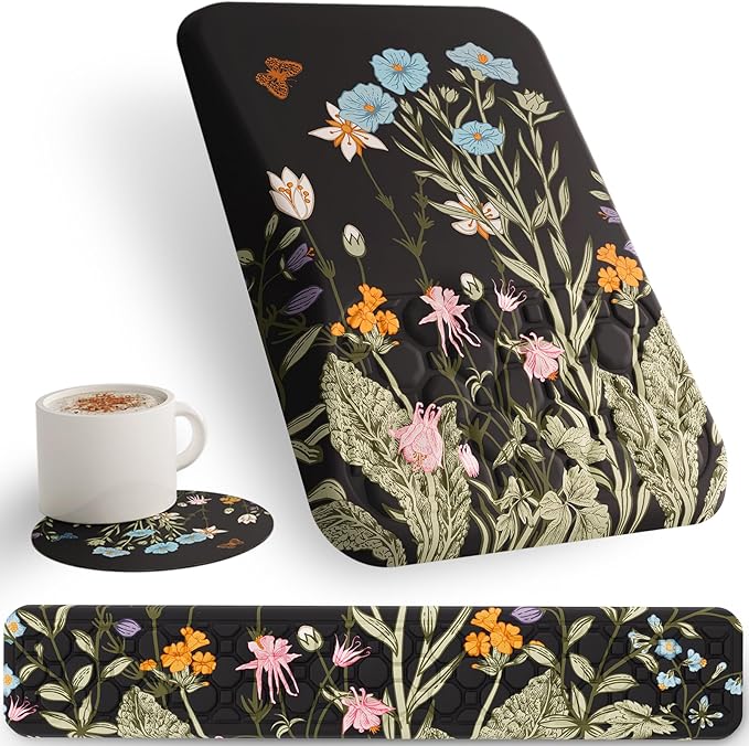 Ospelelf Ergonomic Keyboard Wrist Rest and Large Mousepad with Wrist Rest Support for Computer Gaming Flower