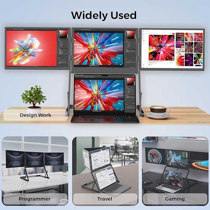 14-inch Laptop Screen Extender with 360° Swivel Axis Design Portable Foldable Triple Monitor HDMI/USB-C Compatible with Windows Mac