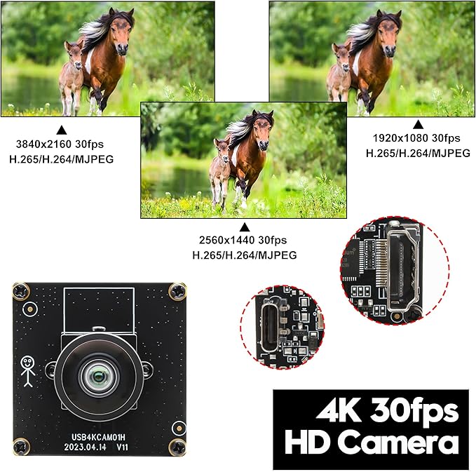 SVPRO HDMI USB Camera 4K Wide Angle Camera Module for Computer Monitor Projector Dual Output Lightburn Camera 2X Digital Zoom Webcam Board H.264 8MP USB2.0 Laser Engraver Camera120° Distortion-Free