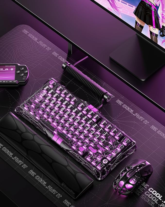 GravaStar Mercury V75 Lite Hall Effect Magnetic Gaming Keyboard – 8KHz Rapid Trigger Wired 75% Keyboard Adjustable Actuation Hot-Swappable Switches Transparent RGB for PC/Mac