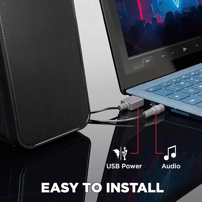GOgroove Computer Speakers for Desktop and Laptop - USB Speakers for Desktop Computer with Loud and Clear 2-Way Drivers for 32W of Power and Bass Built-in Headphone &amp AUX Input Ports LED Volume