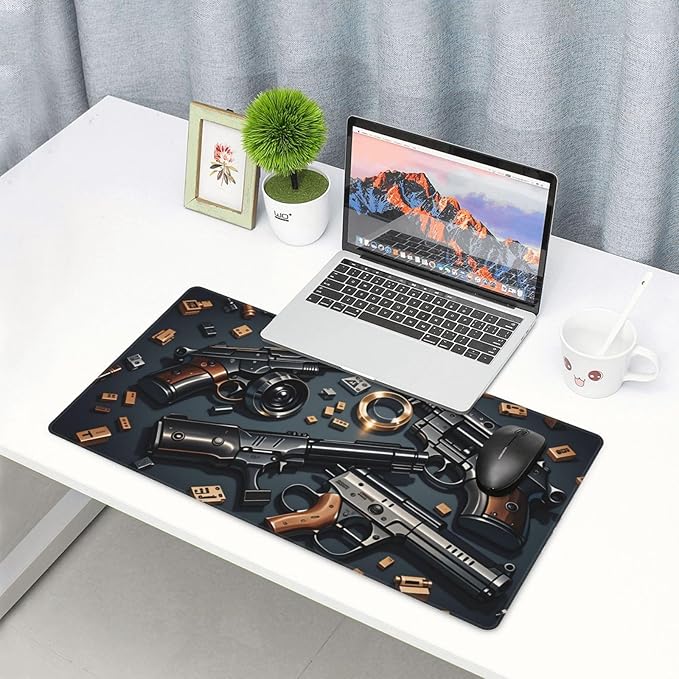 Handguns and Scattered Parts Desk Cover MatExtended Large Mouse PadComputer Laptop Mat Desk Decor for Office Game Home 30x16 Inch