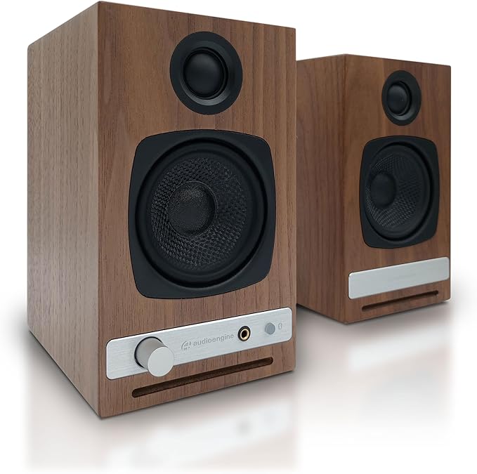 Audioengine A2 HD Walnut Computer Speakers with S8 White Subwoofer and DS1M Stands