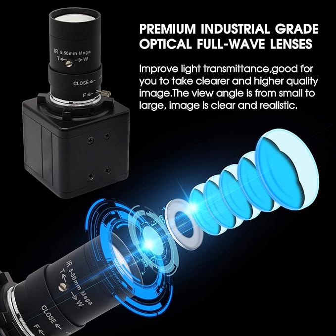 8MP USB Camera 2448P Webcam with Zoom Lens Video Conference Streaming Industria Camera UVC Plug Play PC Webcam for Windows Linux MAC OS Android Raspberry Pi