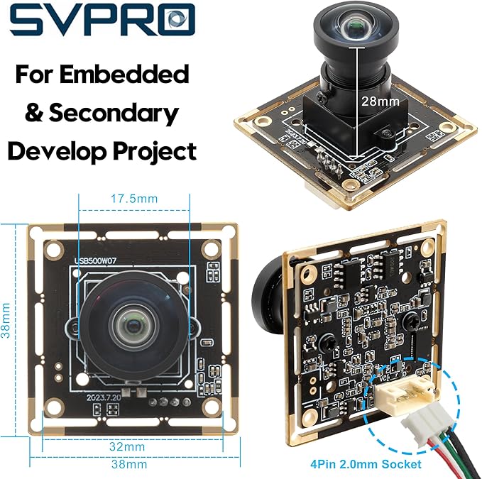 SVPRO 5MP 30FPS USB Camera Module with M12 Lens 120 Degree Wide Angle Webcam Board IMX335 Low Light Computer Vision Industrial Camera for PCRaspberry Pi Jeston Nano