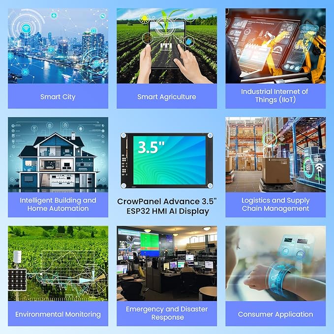 ELECROW ESP32 Display 480×320 3.5 HMI Advanced ESP32 IPS Touch Display Support AI Speech Interaction 32-Bit LX7 Dual-Core Processor Up to 240MHz Compatible with Arduino ESP-IDF and LVGL