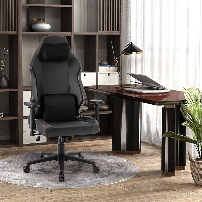 Giantex Gaming Chair Video Game Chair with Magnetic Headrest &amp Lumbar Support Ergonomic Computer Chair w/Rocking Function &amp 2D Armrests Height Adjustable Swivel Task Chair Black