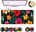 Large Keyboard Mouse Pad Set Extended Mouse Pad+Keyboard Wrist Rest Support Memory Foam Ergonomic Easy Typing 4Pcs (31.5×11.8 in) Desk Pad Set for Office HomeVibrant Tropical Flower