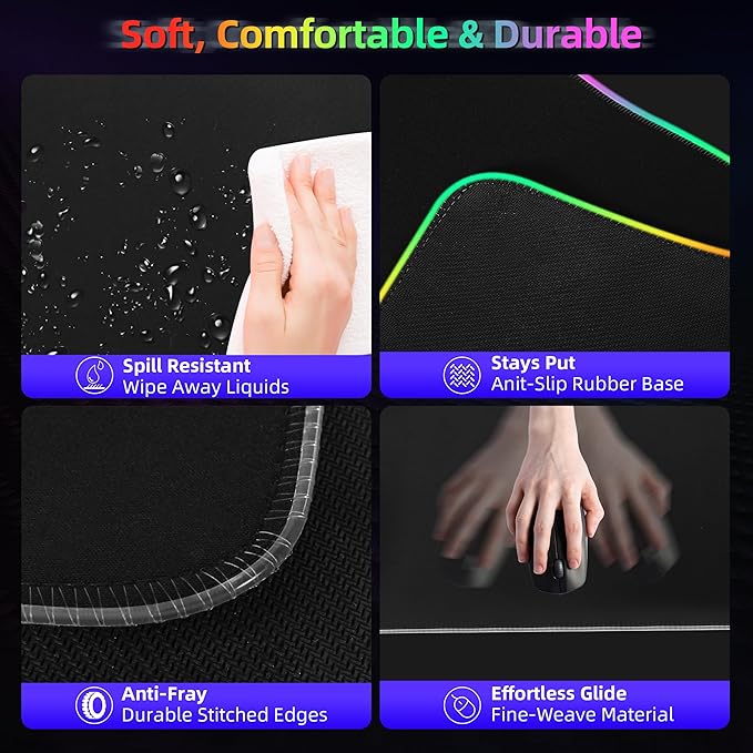 Gaming Mouse Pad Wireless Charging Mouse Pad Gaming 31.5x11.8 Large RGB Desk Mat for Laptop/Computer/Keyboard 9 Light Modes Waterproof Smooth Surface Non-Slip Base Black