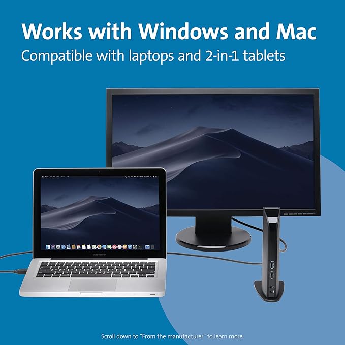 Kensington USB 3.0 Dual Display Docking Station for MacBooks Windows and Surface (K33972US)