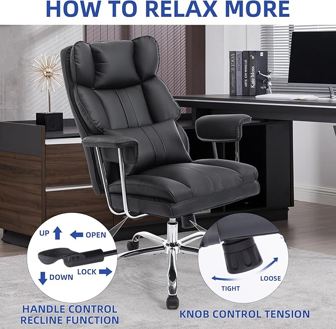 Big and Tall Office Chair 400lbs Wide Seat Executive Office Desk Chair High Back Computer Gaming ChairLumbar Support Computer Chair for Heavy PeopleBlack