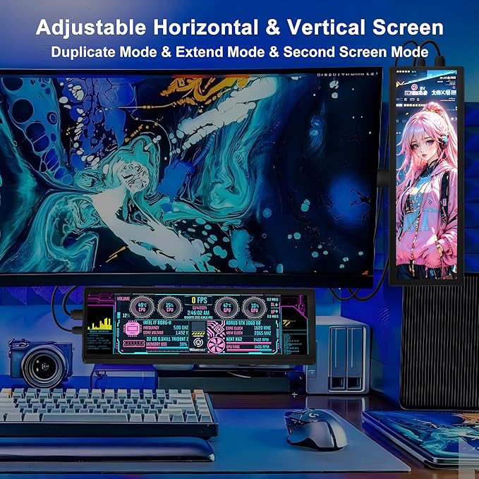8.8 Inch FHD Computer Secondary Screen IPS 1920x480 LCD Display CPU Temperature Monitor with Casing for Computer Case Temperature Windows Aida64 CPU GPU Monitor