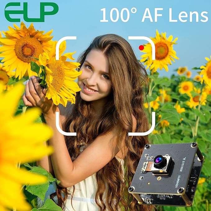 ELP 48MP Wide Angle USB Camera Module 200ms Fast Autofocus Webcam Board 100degree No Distortion Lens PC CAMERA Mini UVC USB2.0 Backup Cam UHD Second Webcamera 6000P Lightburn Camera for Laser Engraver