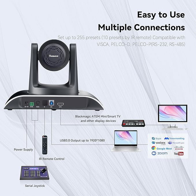 Tenveo 12X Optical Zoom All-in-One Conference Room Camera Bundle 1080P 60FPS USB3.0/HDMI PTZ Camera and Bluetooth Speakerphone Video Audio Conferencing System for Larger Meeting Conference Church