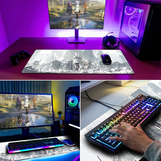 Anime Mouse Pad Water Resist Keyboard PadMouse Pads with Non-Slip Rubber BaseOffice Computer Key Board Mousepad Computer Keyboard Mousepads Mat 800 x 300mm / 31.5×11.8 inches (Frieren B)